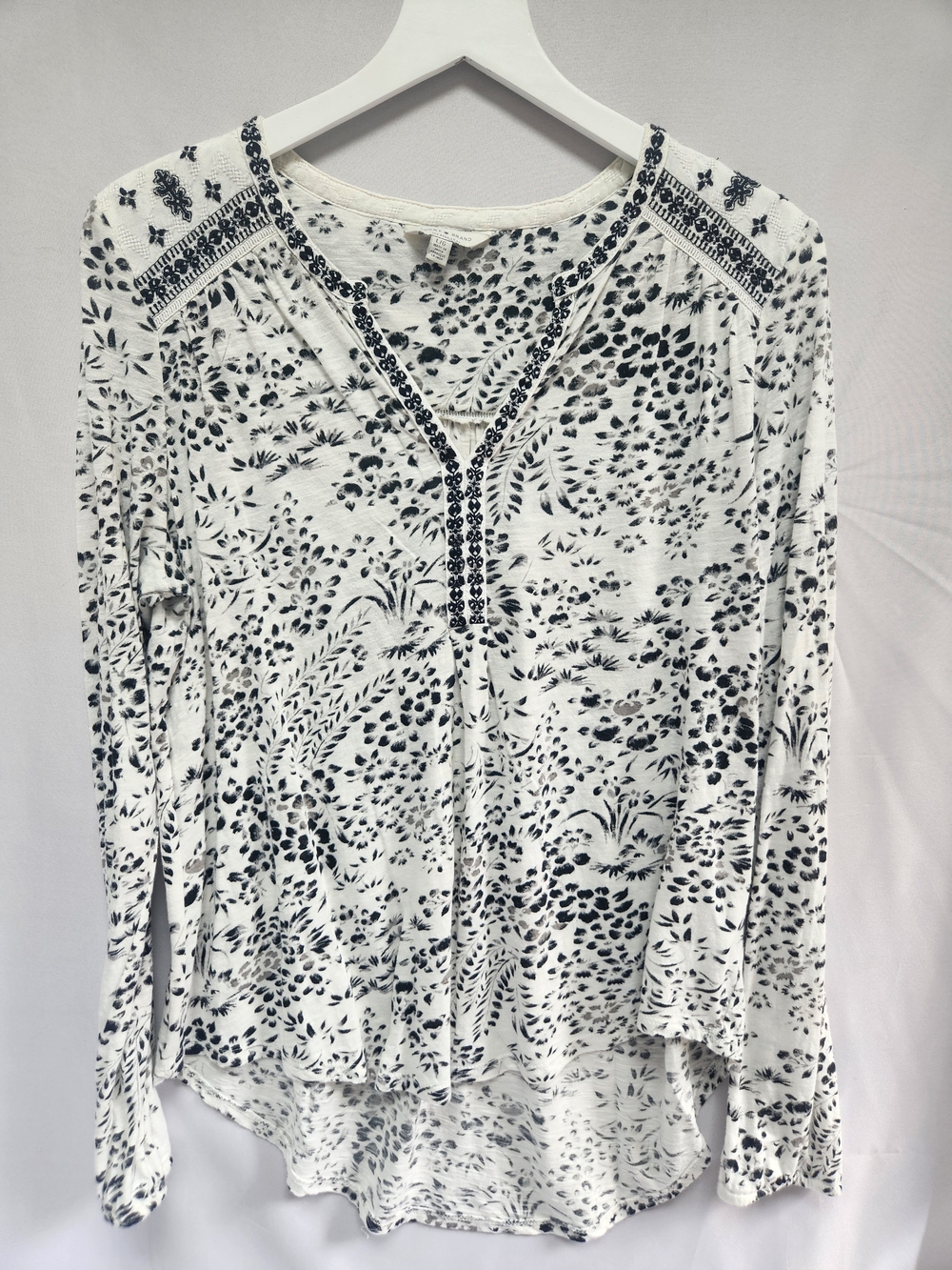 Lucky Brand White & Black Printed Long-Sleeve Peasant Tunic Size L